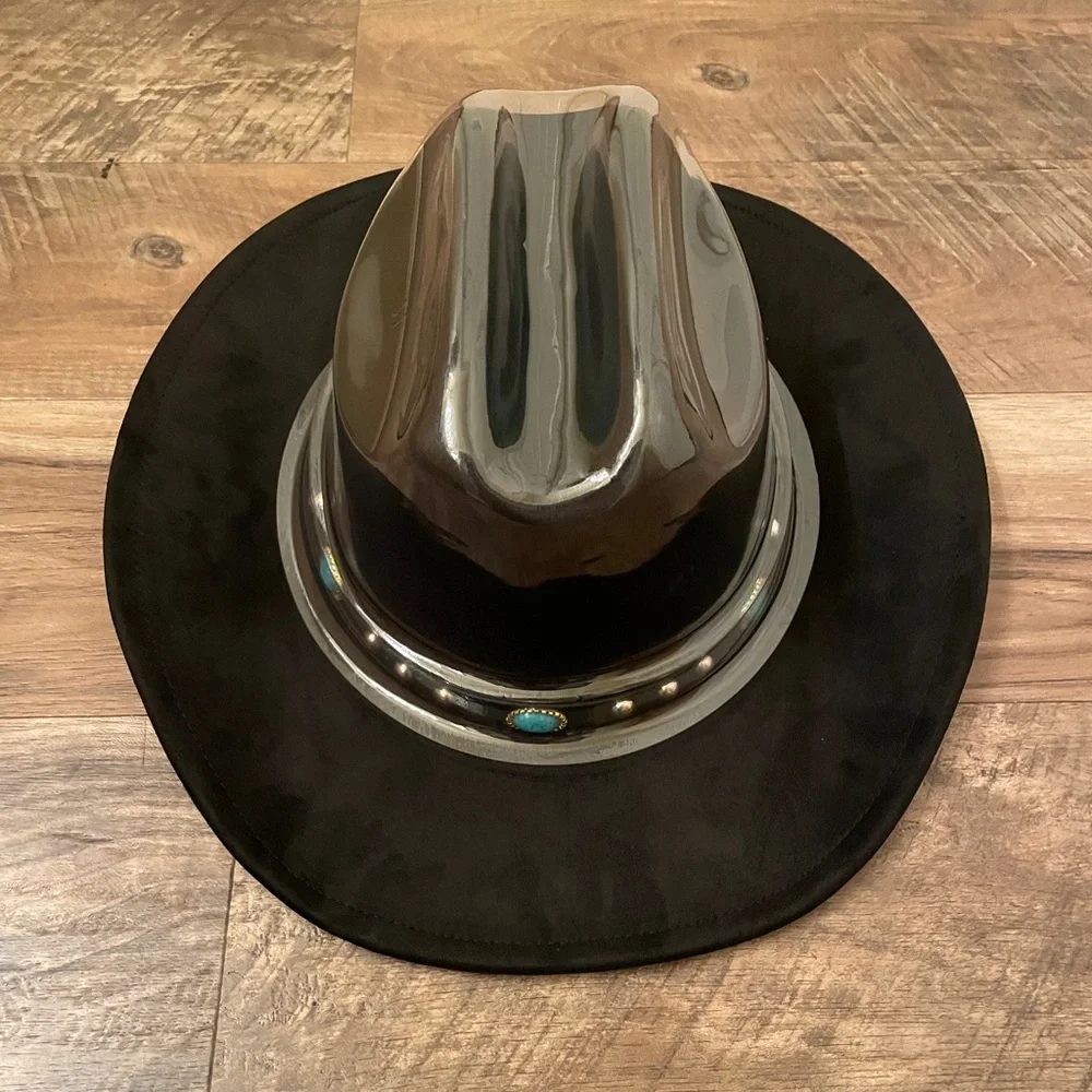 Nickoler Suede Western Cowgirl Hat for Women Black with Turquoise Accent Size L